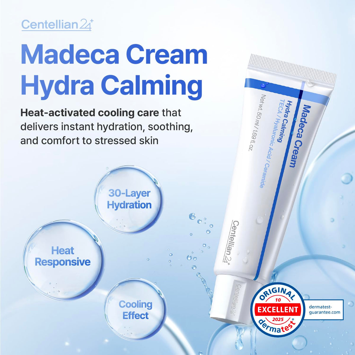 Texture swatch of CENTELLIAN 24 Madeca Cream Hydra Calming highlighting lightweight moisture