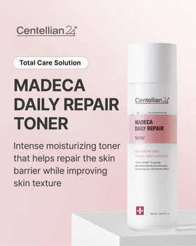 Centellian 24 Madeca Daily Repair Toner pouring to reveal silky milky liquid for instant hydration