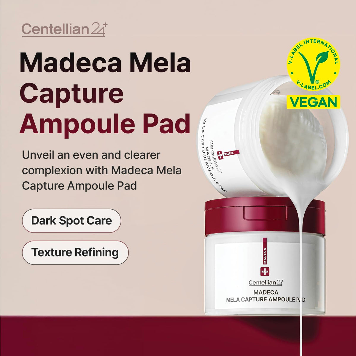 Centellian 24 Madeca Mela Capture Pad, T-shaped embossed surface for deep absorption.