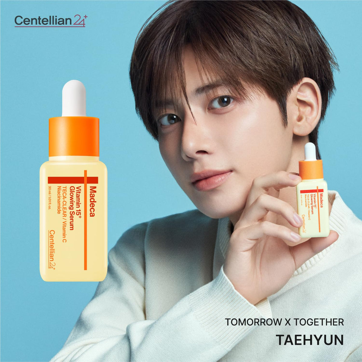 Dropper dispense shot of CENTELLIAN 24 Madeca Vitamin 15+ Glowing Serum for precise daily application