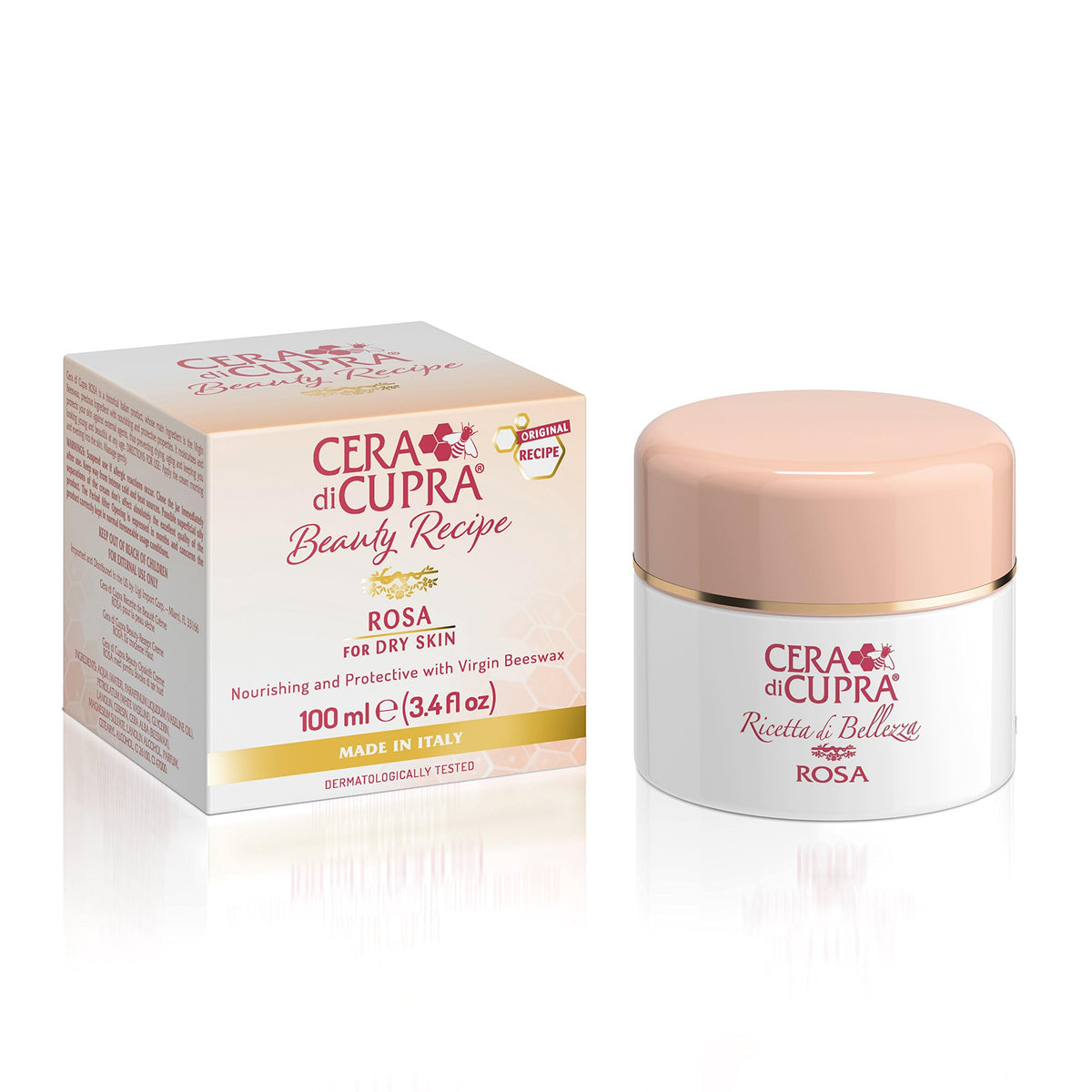 Cera di Cupra Rose Face Cream jar delivers rich hydration for dry skin.