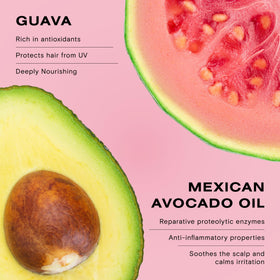 Ceremonia Guava Rescue Spray smoothing frizz and boosting shine for a radiant finish.