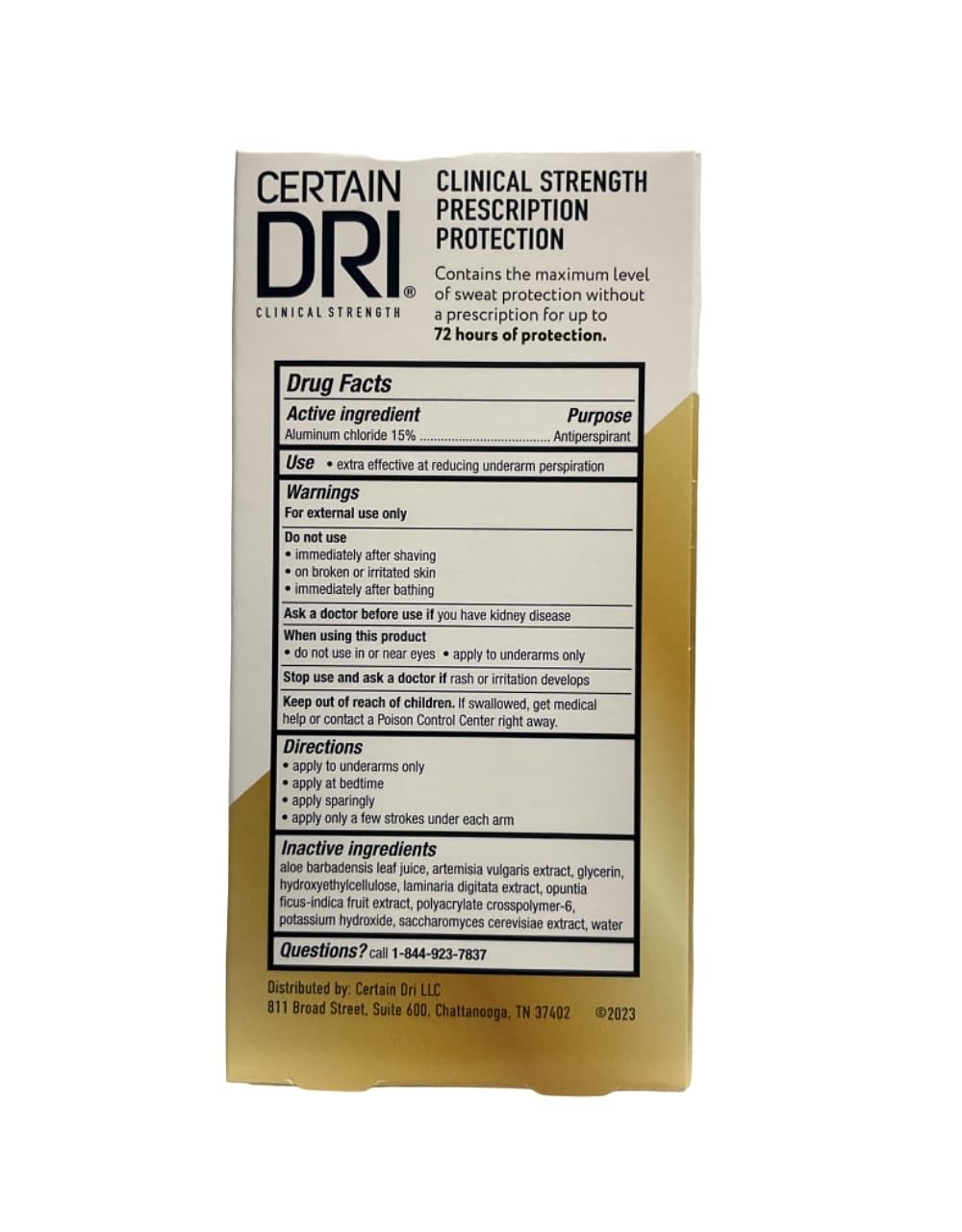 Certain Dri three-pack packaging on countertop emphasizes convenience and fragrance-free formula.