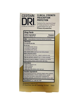 Certain Dri three-pack packaging on countertop emphasizes convenience and fragrance-free formula.