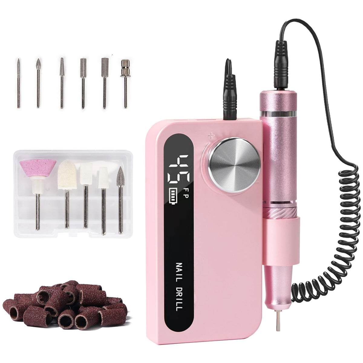 Cesekao cordless nail drill shows 45,000 rpm capability for precise shaping at home.