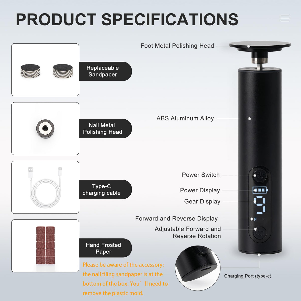 Speed control dial enables gentle to thorough smoothing