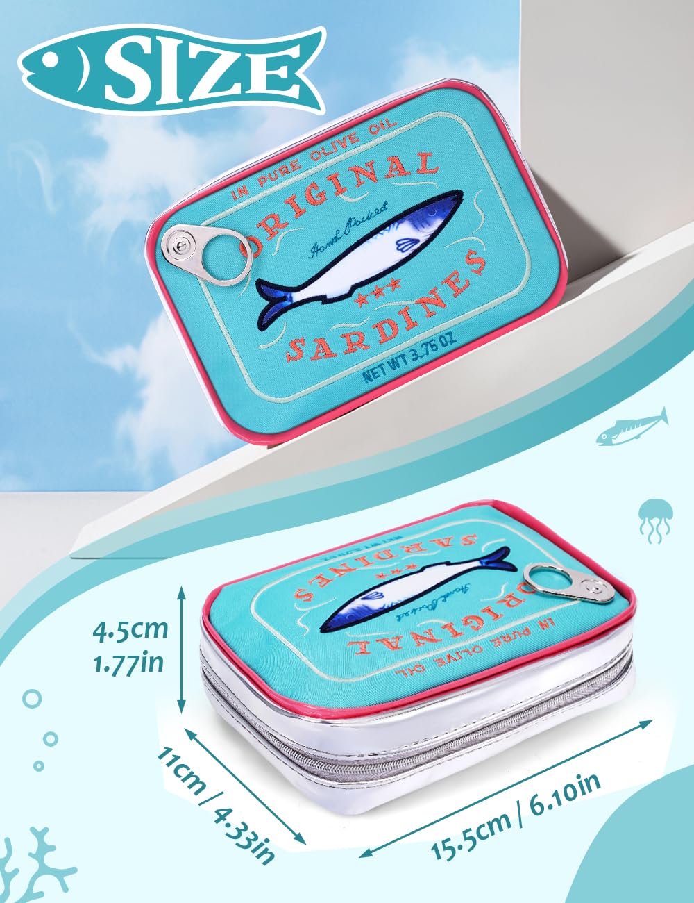 Cessfle makeup bag with fish motif and durable canvas for travel.
