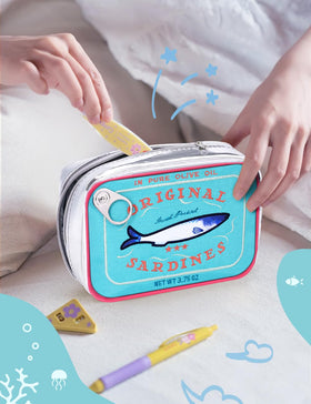 Cessfle sardine tin cosmetic pouch with embroidery for stylish organization.
