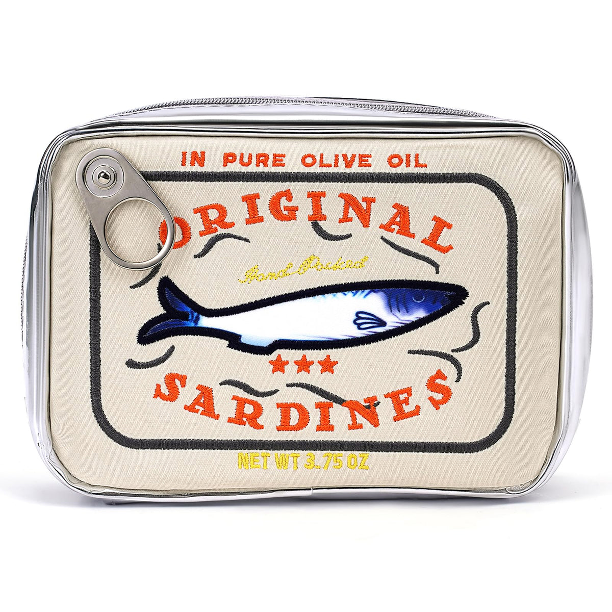 Cessfle sardines makeup bag with embroidery pattern offers stylish storage.