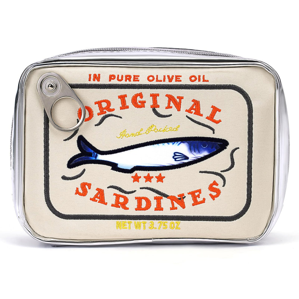 Cessfle sardines makeup bag with embroidery pattern offers stylish storage.