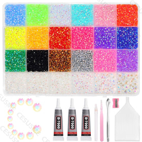CESUSME 28000-color flatback rhinestones kit for detailed craft projects and nail art.