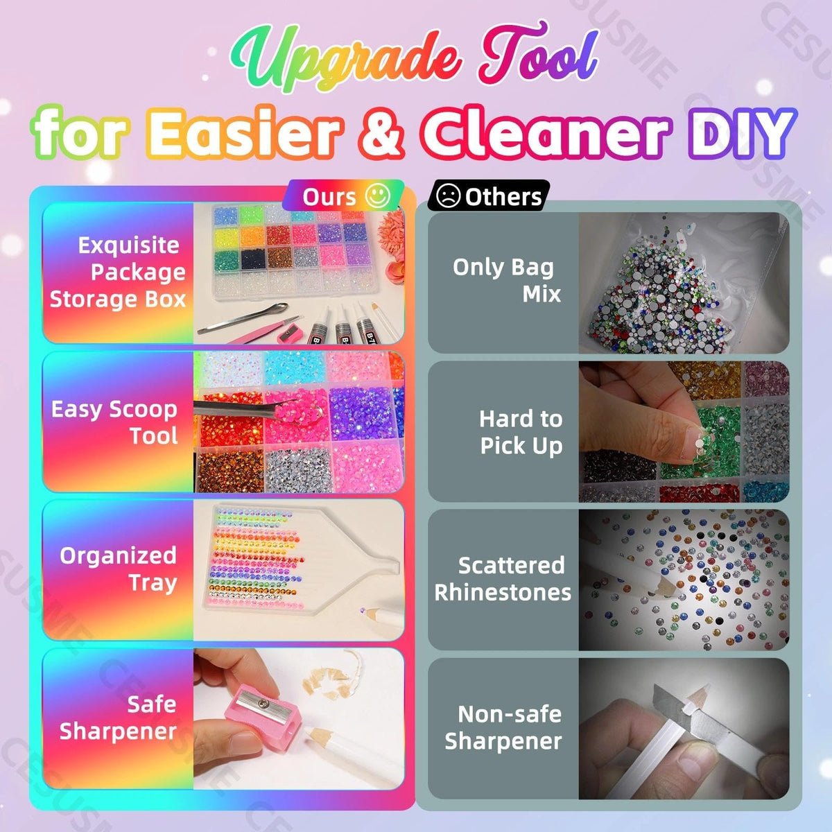 CESUSME color sorted 24-grid case keeps palettes organized for easy crafting.