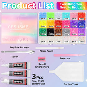 CESUSME complete tool set enables precise rhinestone placement on various surfaces.