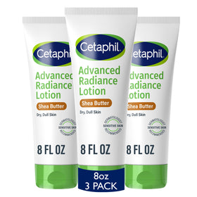 Cetaphil Advanced Radiance Lotion bottle front, fragrance-free packaging for sensitive skin.