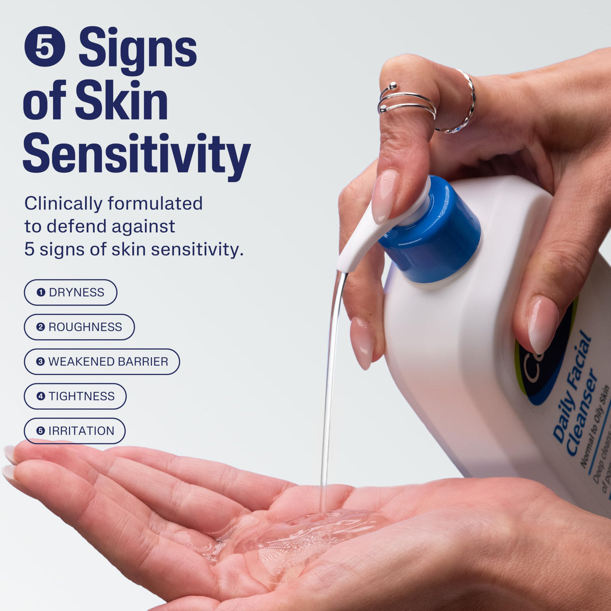 Cetaphil Daily Facial Cleanser pour closeup demonstrates easy lather for refreshing cleanse.