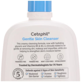Cetaphil Gentle Skin Cleanser used for makeup removal with fragrance-free formula.