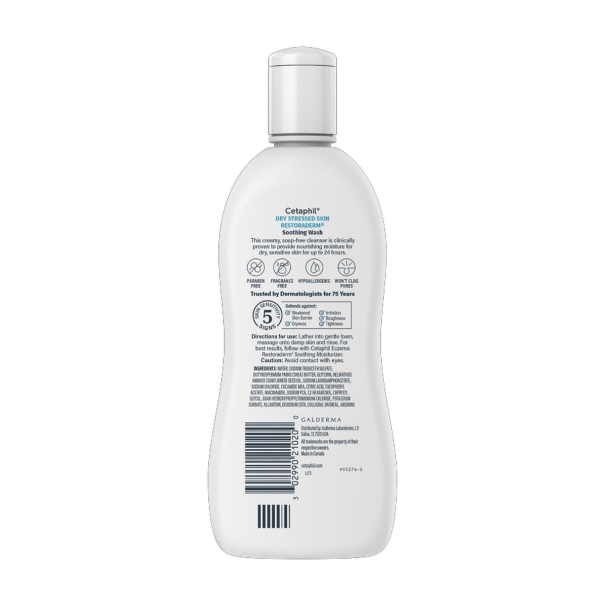 Pouring Cetaphil RestoraDerm, soap-free cleanser that hydrates dry skin.