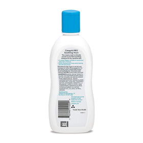 Cetaphil Restoraderm pour image showing creamy lather for dry skin relief.