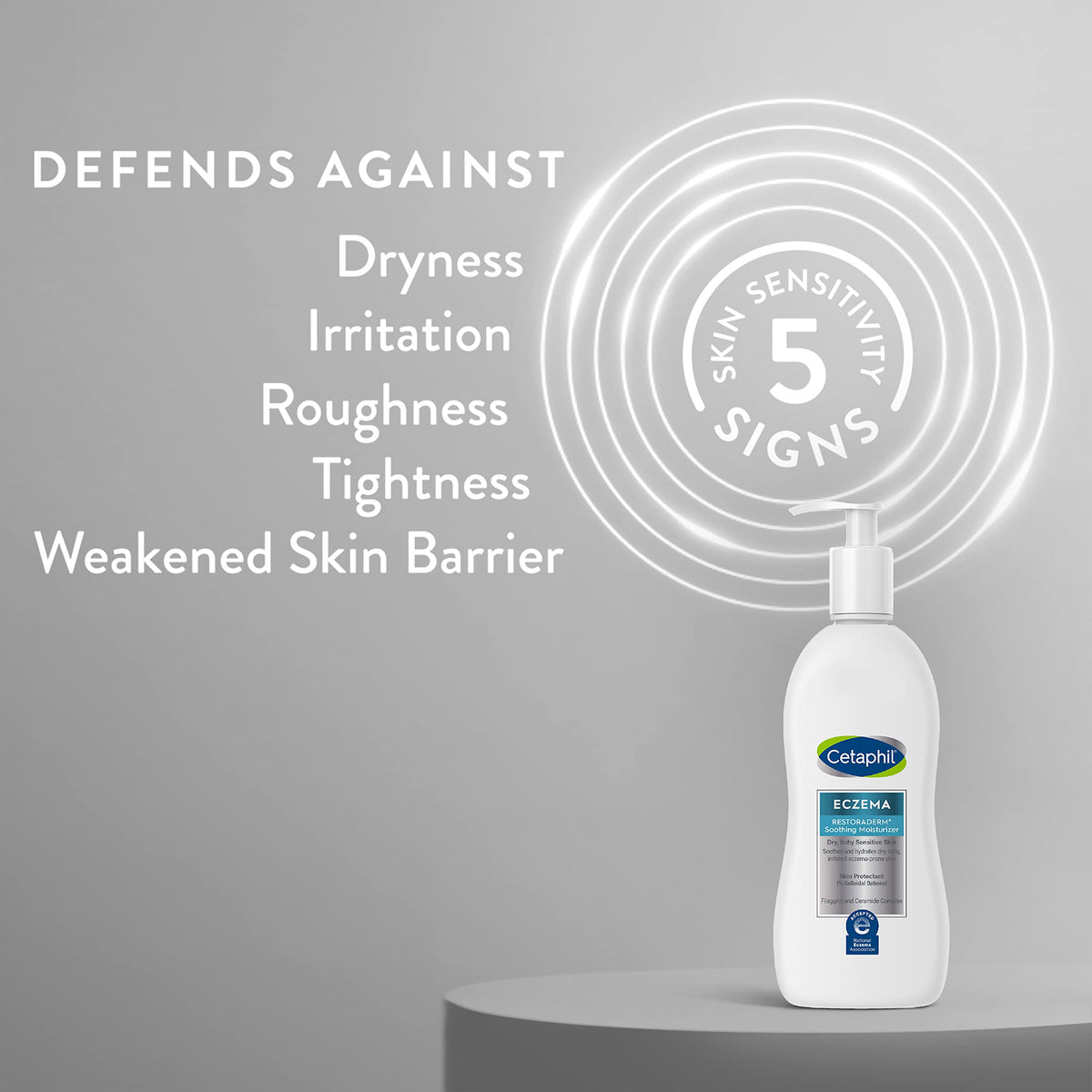 Cetaphil Restoraderm hydration visuals show 24-hour moisturization and skin softness.