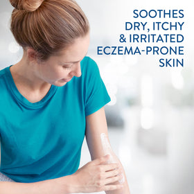 Cetaphil Restoraderm Lotion ingredient info panel highlights ceramides and vitamins for skin nourishment.