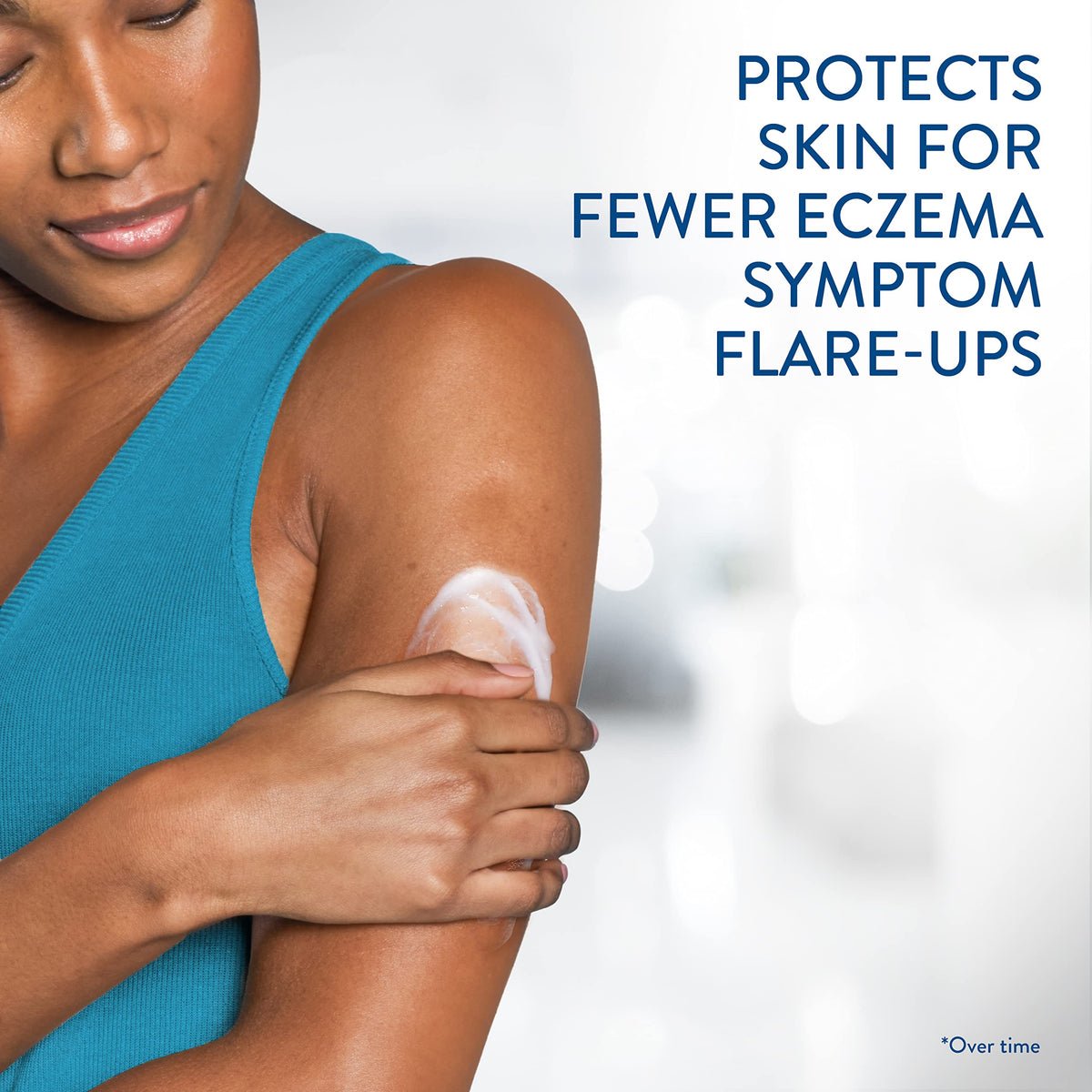 Cetaphil Restoraderm itch-control lotion texture close-up shows quick-absorbing, non-greasy feel.