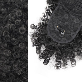 Cetiq Afro Puff bangs frame the face, creating a slimming look.