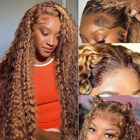 Cfaimity honey blonde ombre lace front wig with baby hairs for seamless hairline