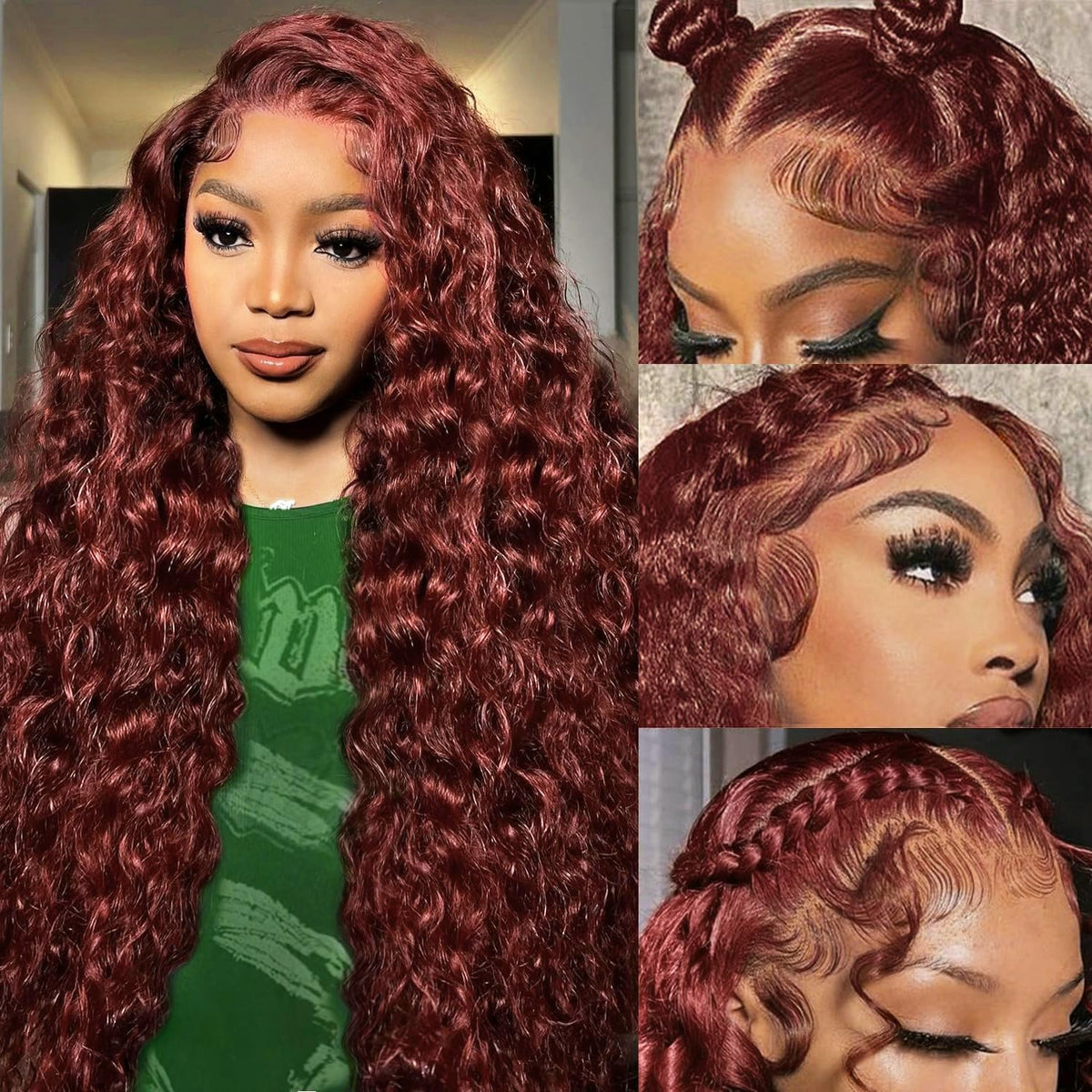 Cfaimity reddish-brown deep wave lace-front closeup shows natural texture.