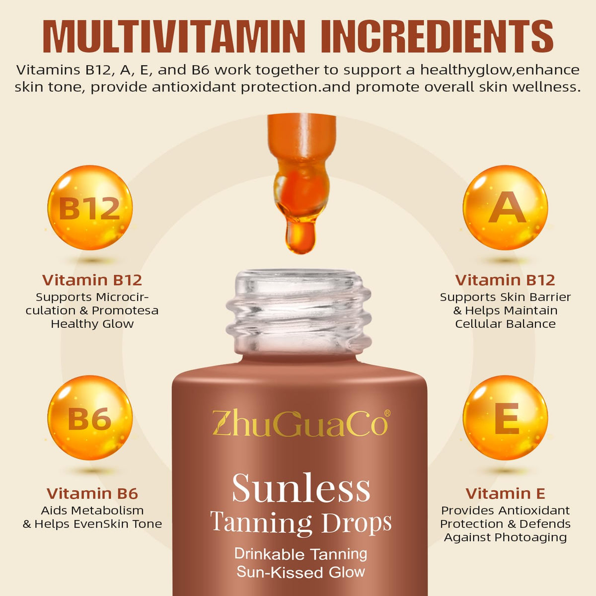 CFHQXSZ Tan Theory Drop to Drink ingredients list graphic.