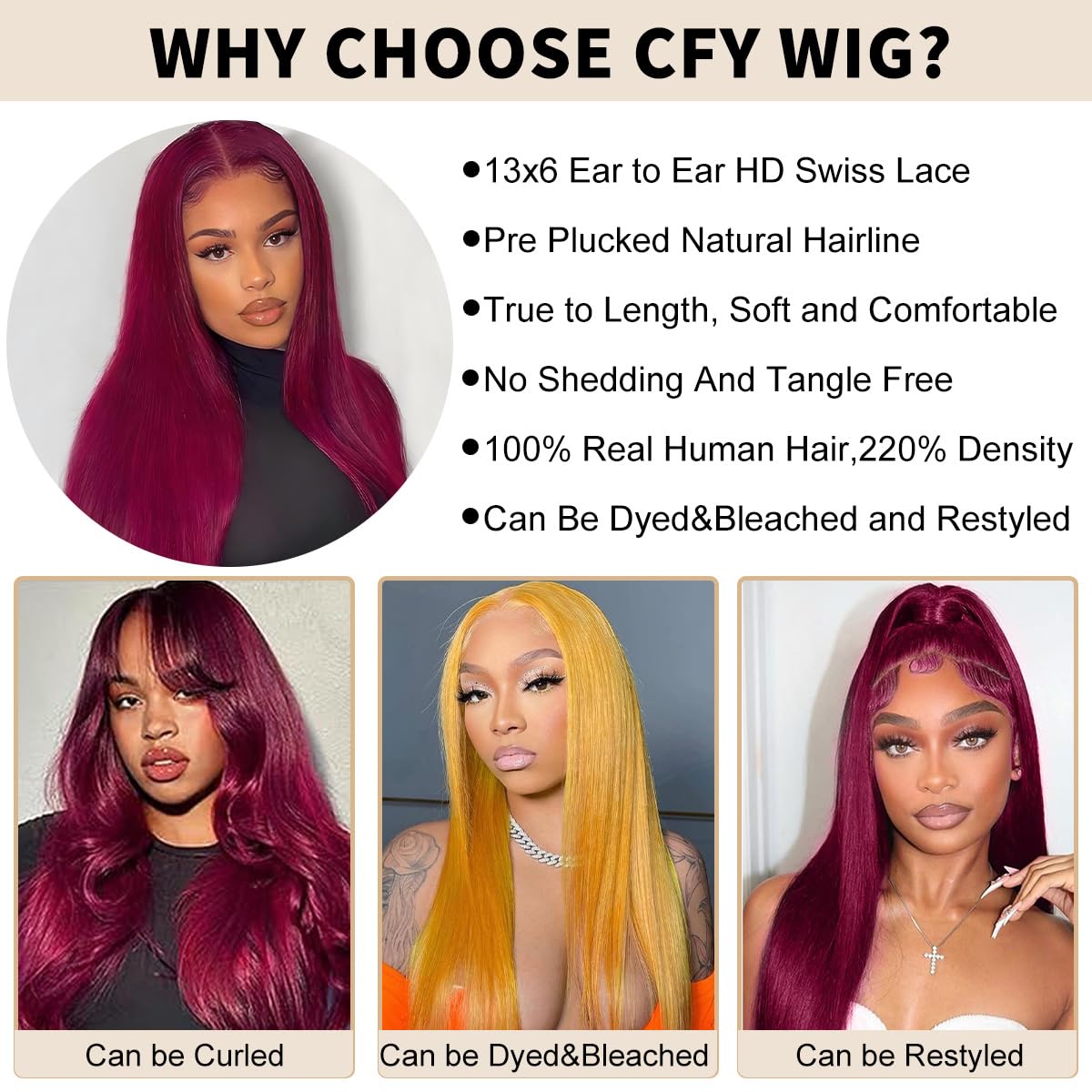 CFY Burgundy Wig cap with adjustable strap and combs for secure fit.