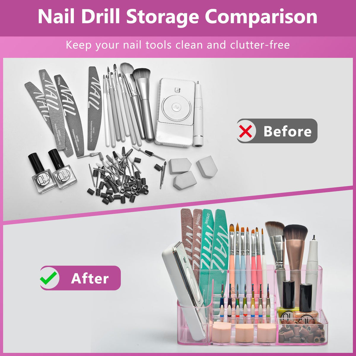 CGBE BPA-free plastic nail tool holder with open view for quick bit selection