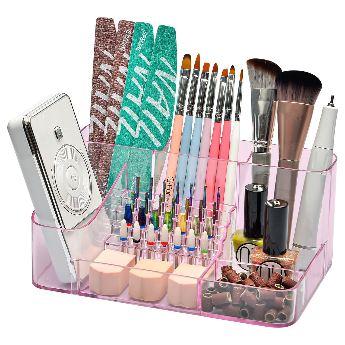 CGBE Nail Drill Holder with 28 holes in transparent pink for organized storage