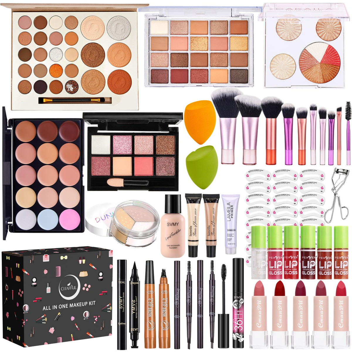 CHAFFUL all-in-one makeup kit front view for complete daily routine