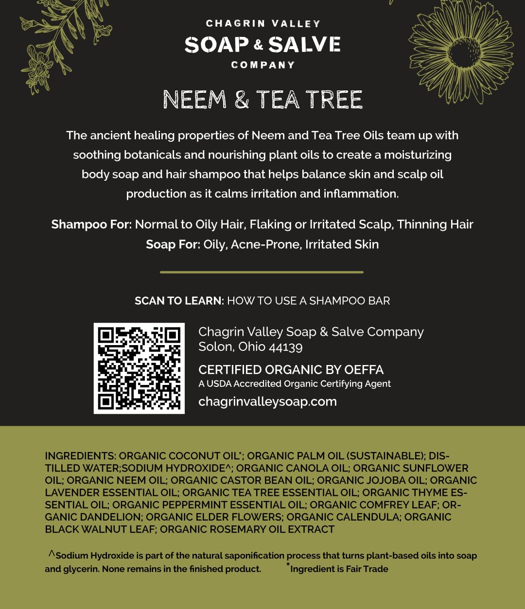 Travel-size Neem & Tea Tree shampoo bar by Chagrin Valley for on-the-go cleansing.