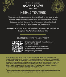 Travel-size Neem & Tea Tree shampoo bar by Chagrin Valley for on-the-go cleansing.