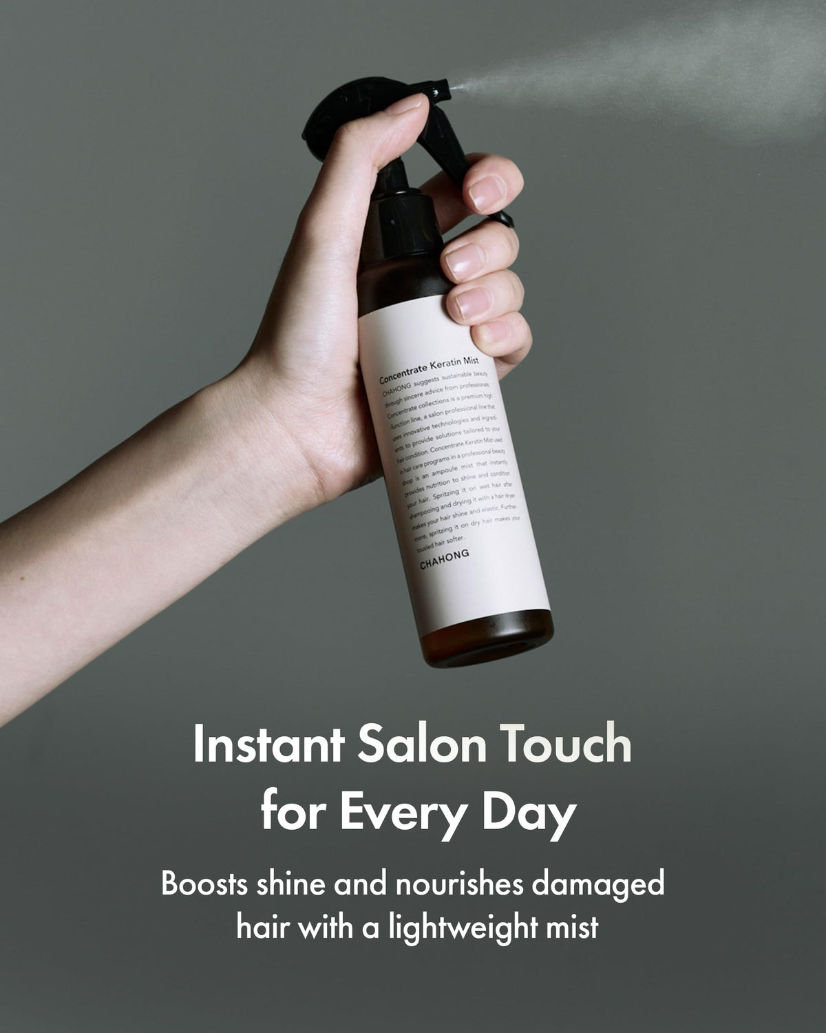 CHAHONG Keratin Hair Repair Mist spray shows fast absorption without heaviness.