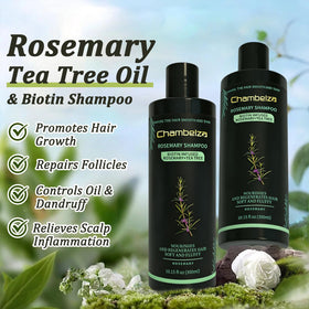 Chambelza rosemary shampoo being poured to show a smooth, gentle cleansing action.