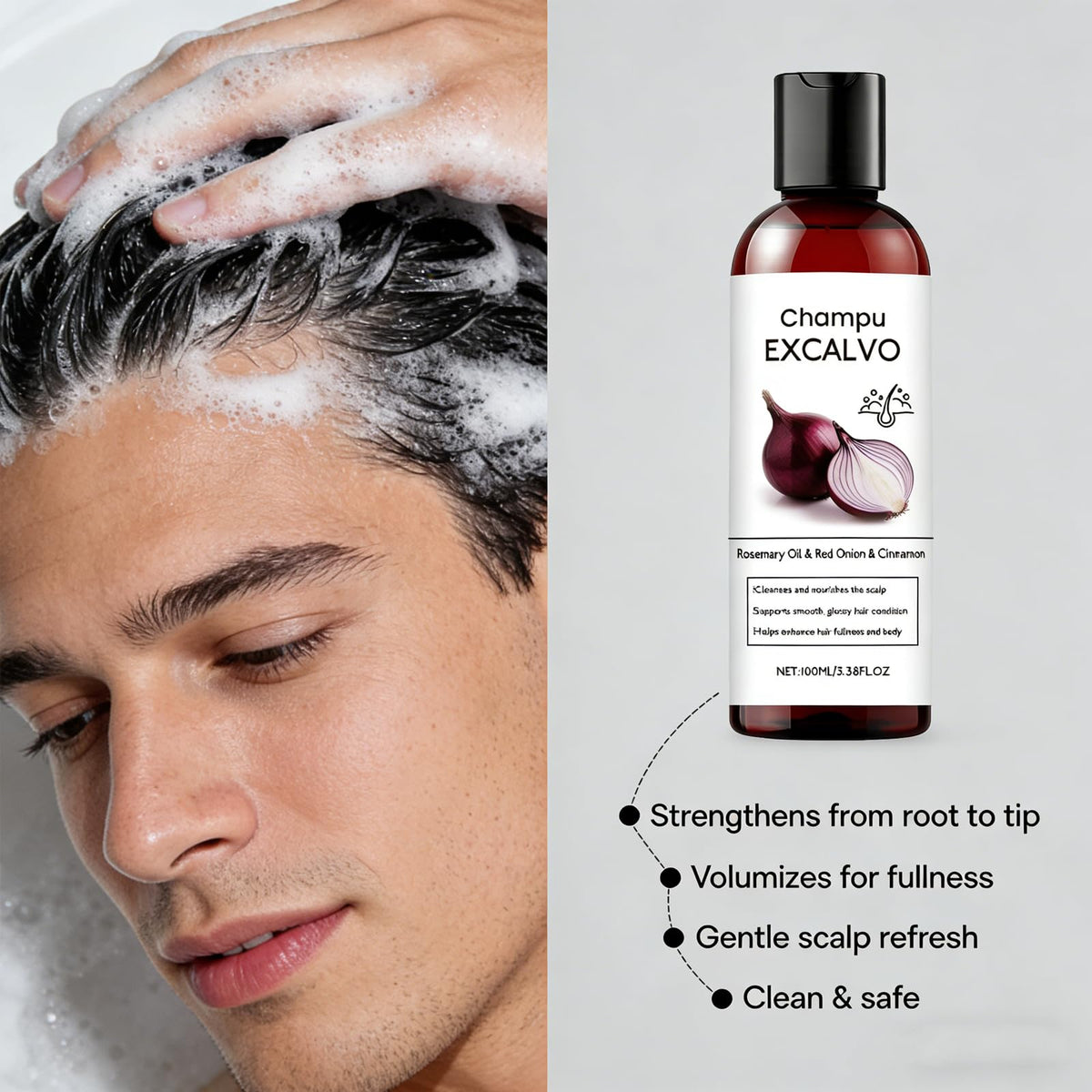 Champu Excalvo cinnamon extract evokes warmth and aroma.