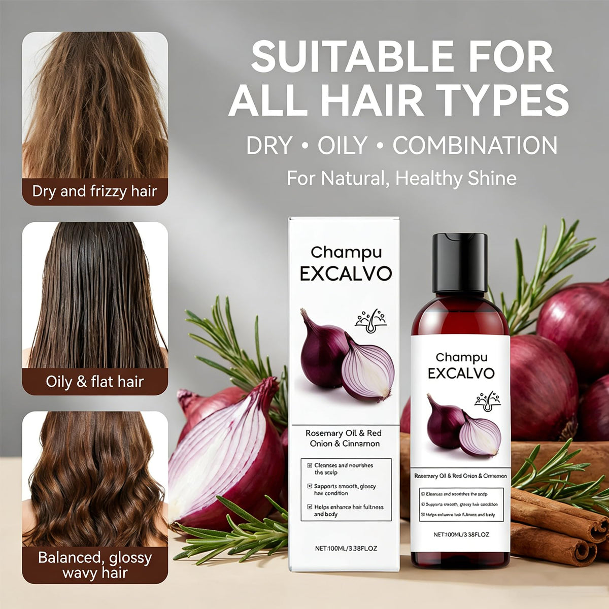 Champu Excalvo vitamin E supports hydration for healthy shine.