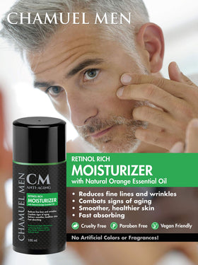 CHAMUEL MEN additive-free formula emphasizes clean, fragrance-free care.