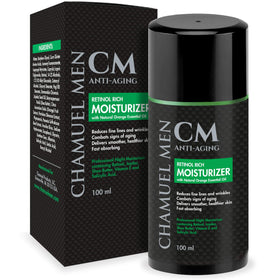 CHAMUEL MEN night-cream jar showcases overnight hydration for a refreshed morning look.