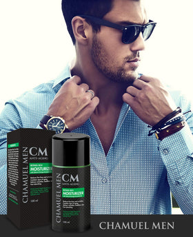 CHAMUEL MEN pore-detox concept hints at clearer pores after use.