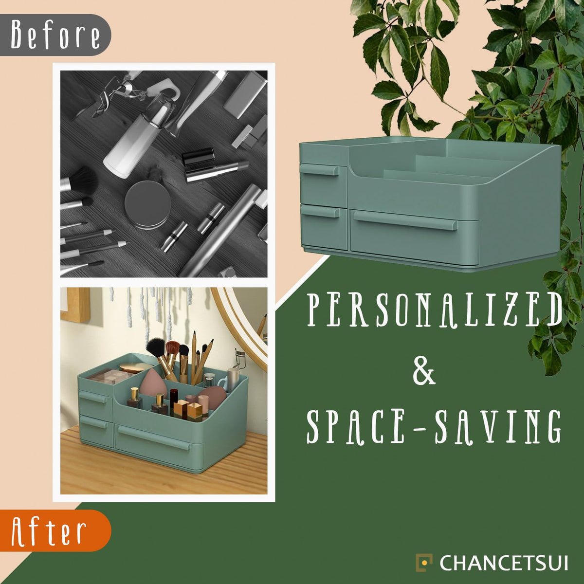 CHANCETSUI vanity organizer with compartments reduces clutter on vanity or bathroom counter