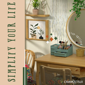 CHANCETSUI boho style makeup organizer adds green accents to vanity