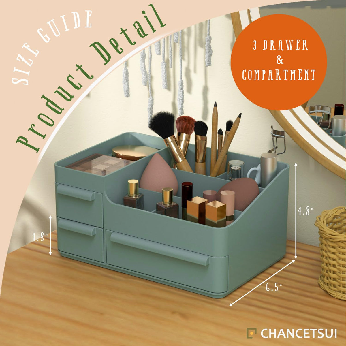 CHANCETSUI desk organizer for makeup stores lipstick brushes and lotions within reach