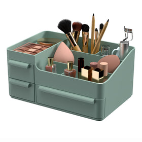 CHANCETSUI makeup organizer with drawer sits on dresser, keeping lipsticks and brushes organized