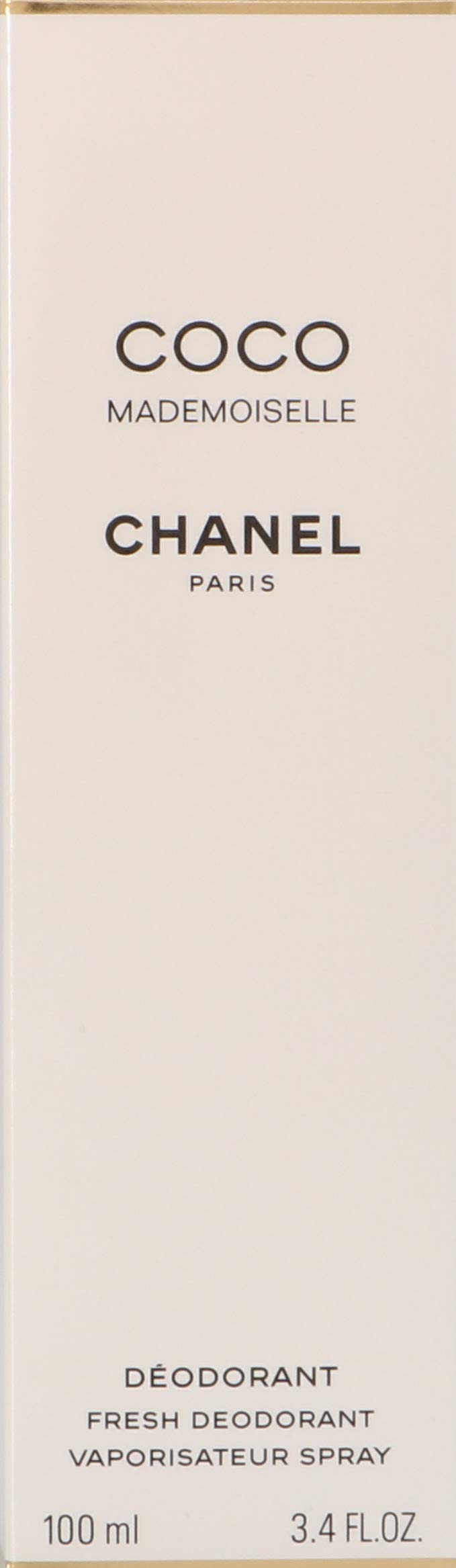 Chanel Coco Mademoiselle deodorant spray bottle with jasmine and bergamot scent for all-day freshness.