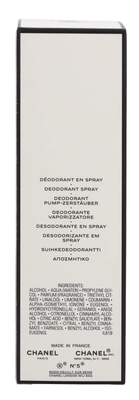 CHANEL No. 5 spray bottle angled for a sleek profile.