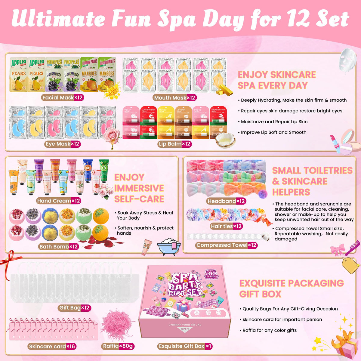 CHANGARLOAD pink spa gift bags for women, ideal for celebrations and gifts.