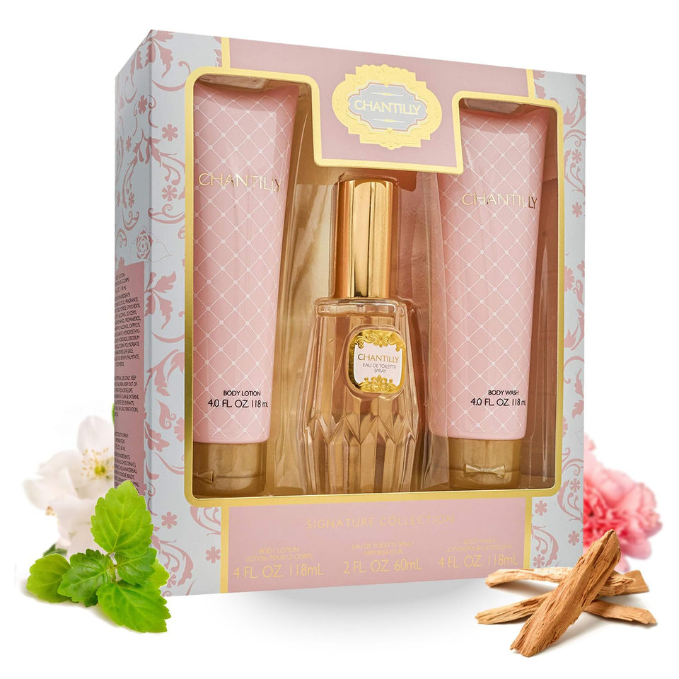 Chantilly gift set box front, ideal for gifting on special occasions.